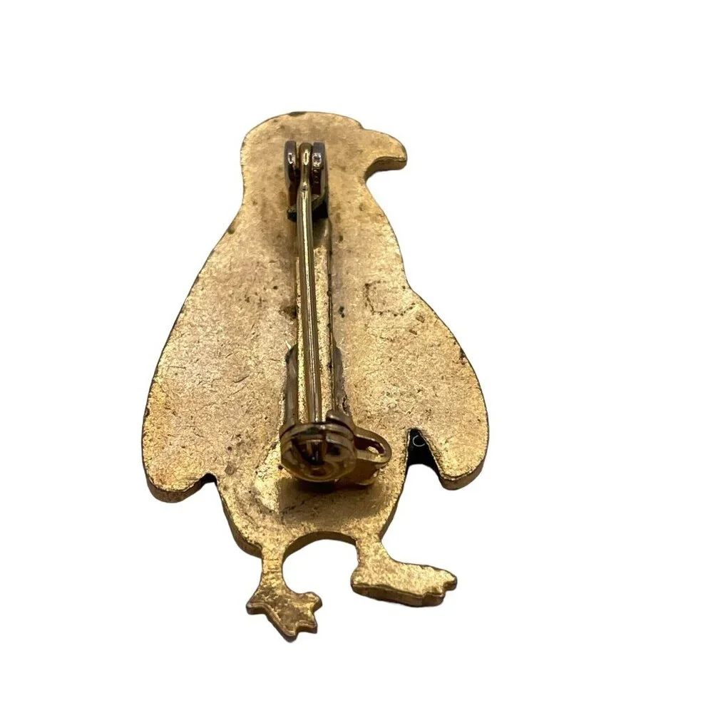 Gold Tone Black And White Enamel‎ Penguin Figural Brooch Pin Vintage Bird Animal